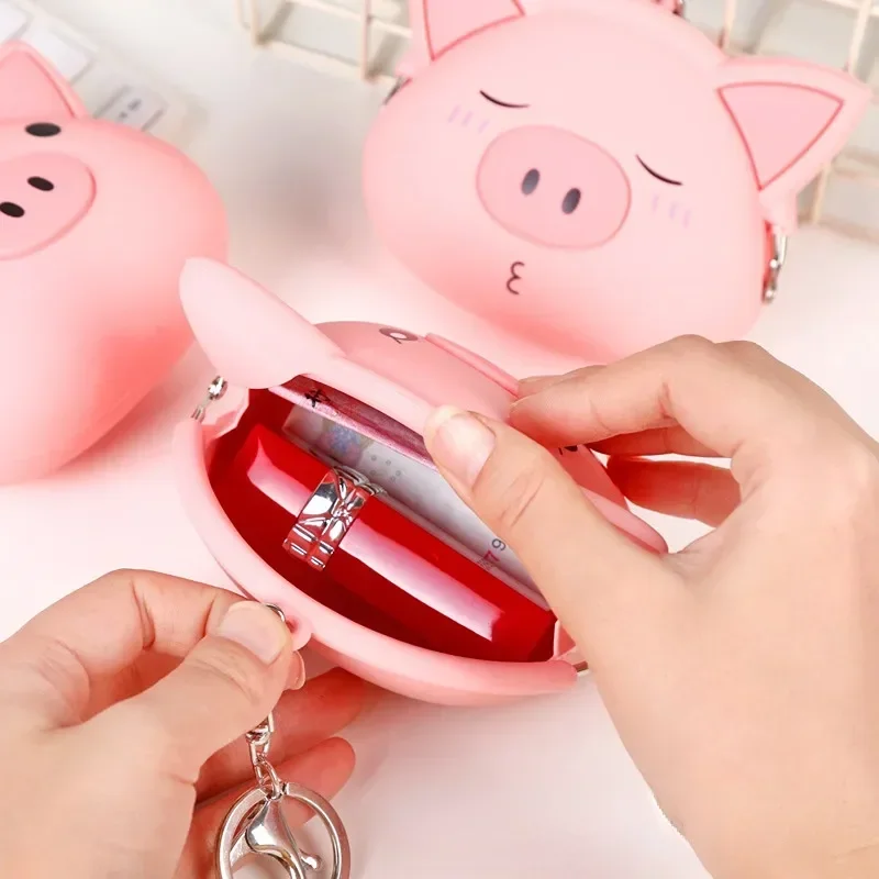 Kawaii Pink Pig Coin Purse Mini Silicone Small Coin Purse Lady Key Bag Purse Children Gift Prize Package Bluetooth Earphone Bag