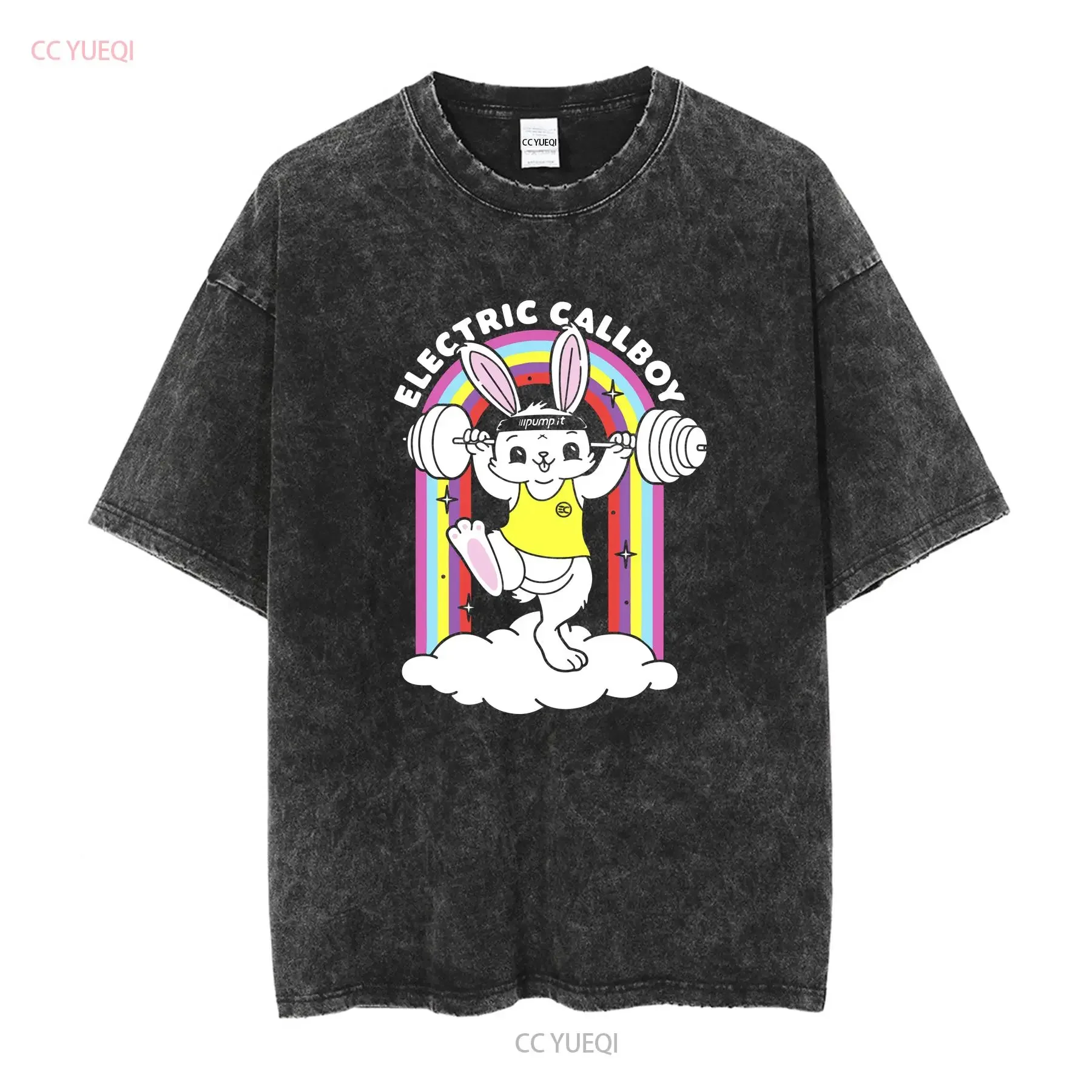 NWT Electric Callboy Rabbits T Shirt long or short sleeves vintage Washed graphic Stretched Top For Everyday Wear Comfortable