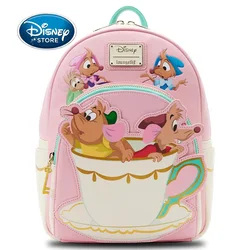 Sac à dos rose en cuir PU pour femme, sac à main à double sangle, impression de dessin animé, princesse Disney, Cendrillon, Gus et Jaq, Lucifer, initié