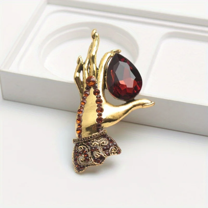 Rhinestone Hand Brooches for Women Classic Slim Hand Party Office Casual Brooch Pins Gifts