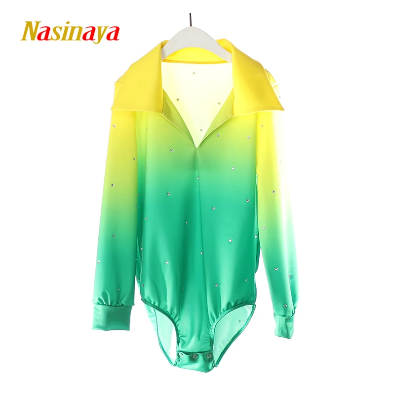 Figure Skating Competition Training Suit Tight Jumpsuit Performance Boys' Men's Leotard Children's Dance Costume Yellow Green