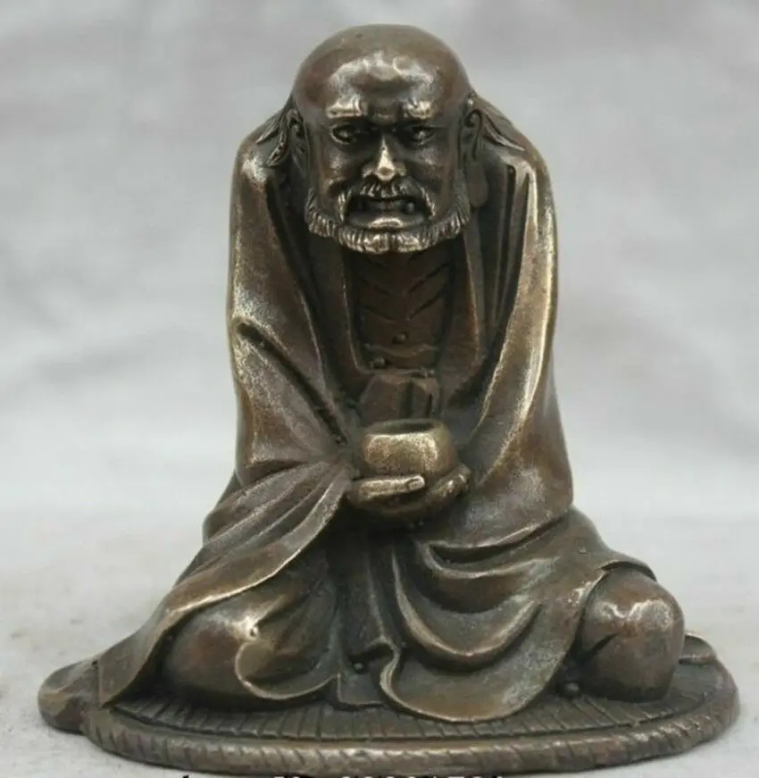 

China Chinese Buddhism Copper Arhat Damo Bodhidharma Dharma Buddha Bowl Statue