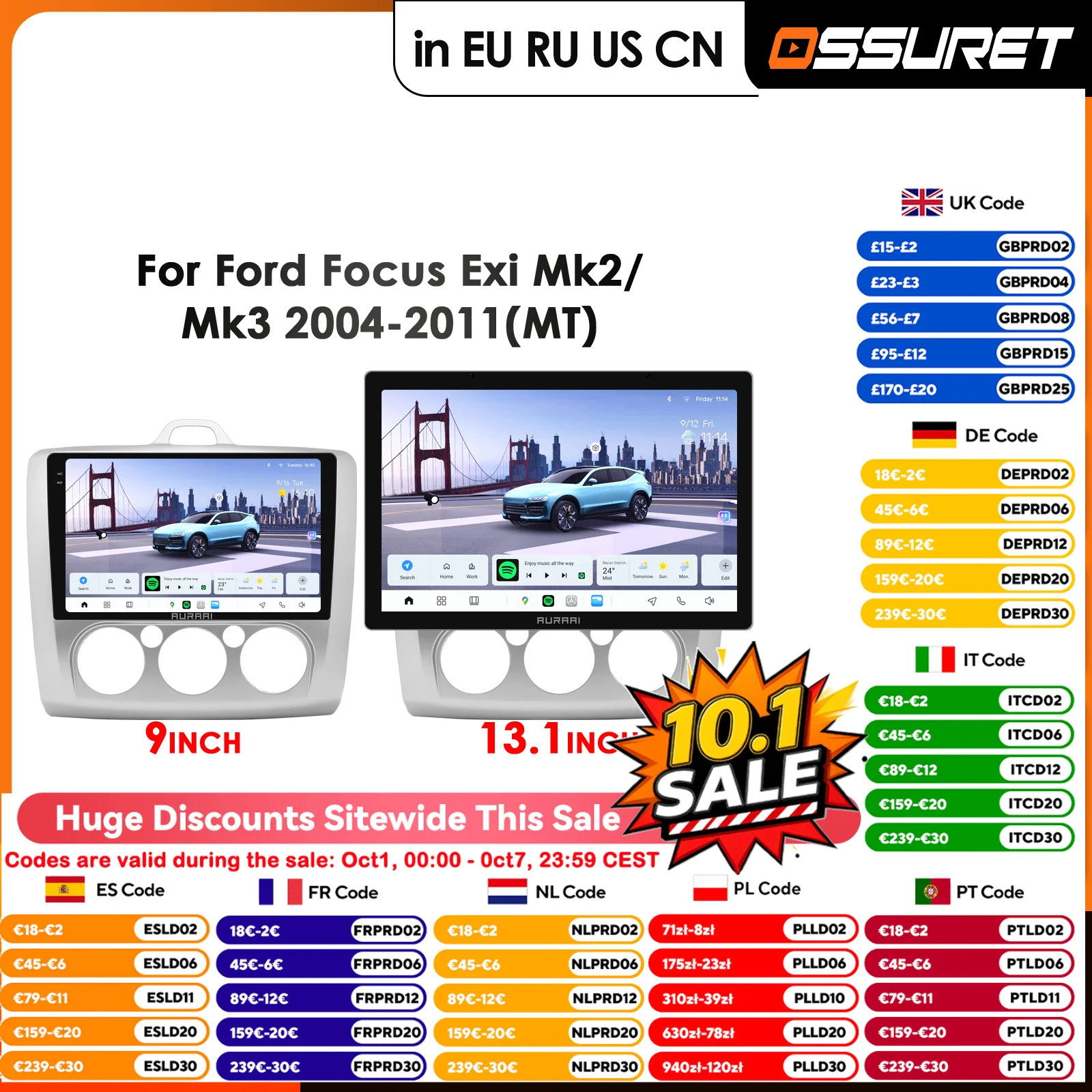 13.1'' 4G-LTE Carplay Car Radio for Ford Focus 3 Mk3 2004 - 2011 Manual Air condition Multimedia Video Player GPS 2K 3D Screen