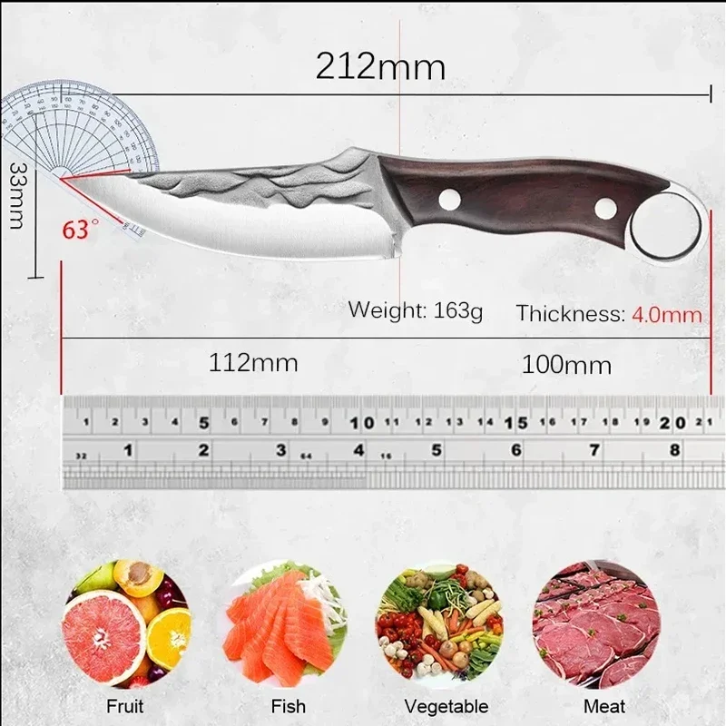 Boning Knife Chef Cleaver Meat Vegetable Kitchen Knives Slicing Fish Steak Knife Wood Handle Hand Forge Utility Barbecue Cleaver