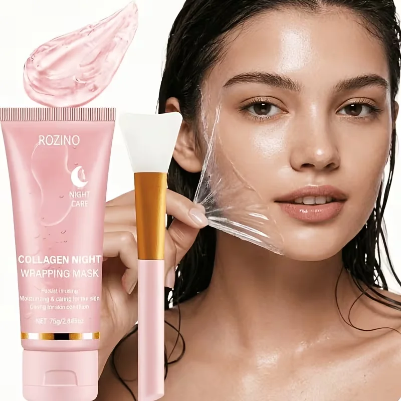 Collagen Intensive Moisturizing Nighttime Peel-Off Mask 75g, Comes with a Free Mask Brush, Gel Texture Is Easy to Absorb, Deeply Hydrates and Moisturizes, Instantly Relieves Dryness with a Single Swipe and Peel-Off, Evens Out Skin Tone, Smoothes Skin, Long-Lasting Oil Control, Maintains and Cares for Skin, Suitable for All Skin Types, Unisex