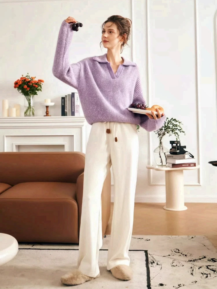 OLrain V-neck Knitted Sweater Women's Autumn 2025 New Contrasting Color Thin Pullover French Casual Loose Fit Tops O23DM69806