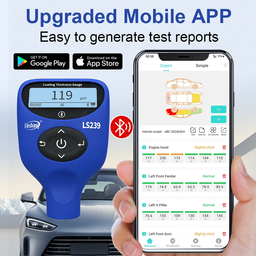 Pro Grade Coatingdiktemeter LS239 5000μm Professionele modus Digitale coatingdiktemeter voor auto's