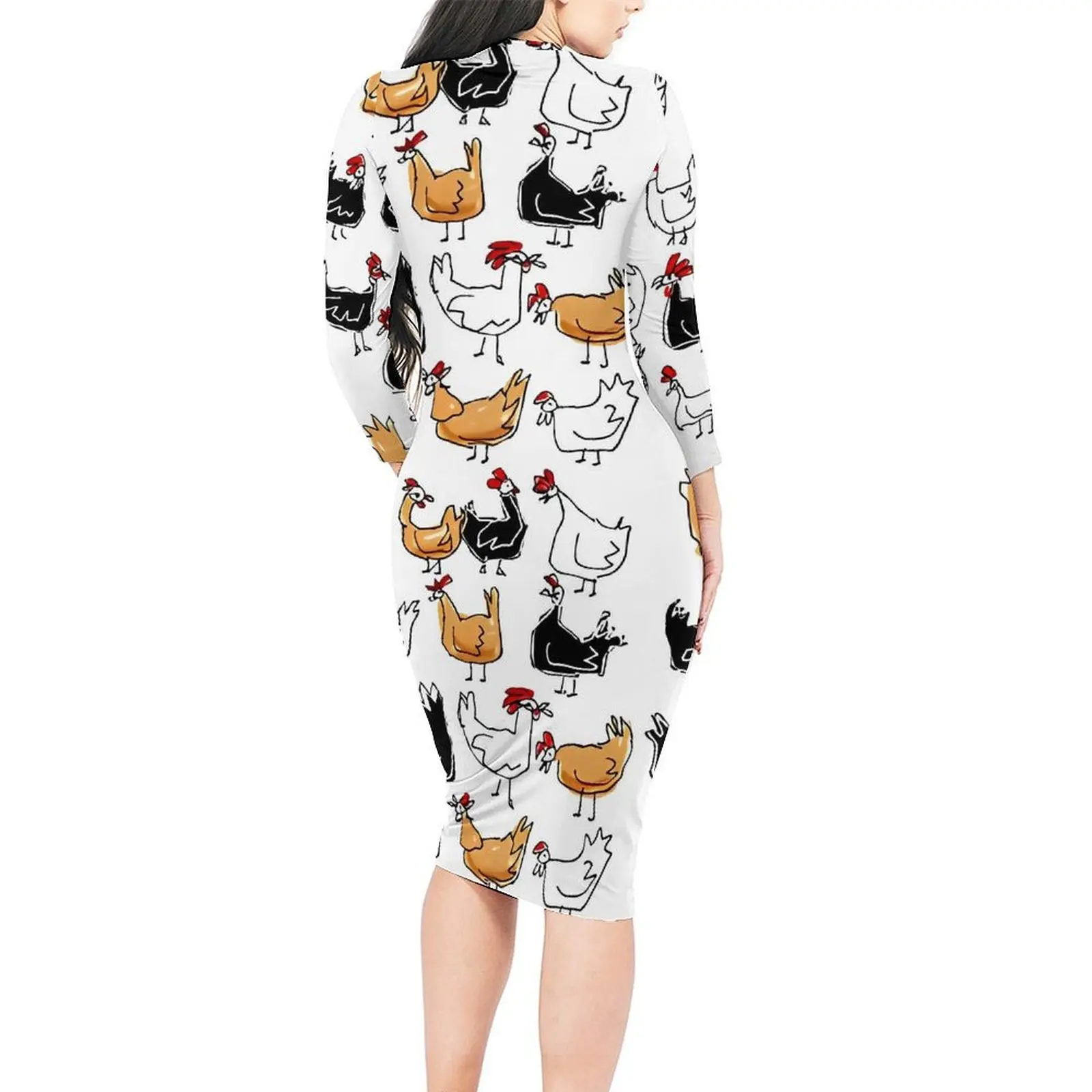 Chickens Brood Dress Female Abstract Animal Aesthetic Bodycon Dress Holiday Long Sleeve Pretty Dresses Graphic Oversize Vestidos