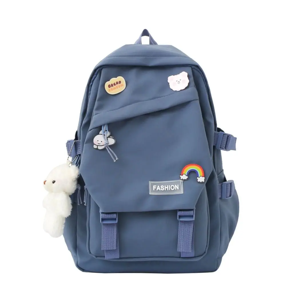 

Fashion Nylon Large Capacity Bags Canvas Commute Badge Shoulder Backpack Schoolbag with Pendant Korean Style School Bag Children