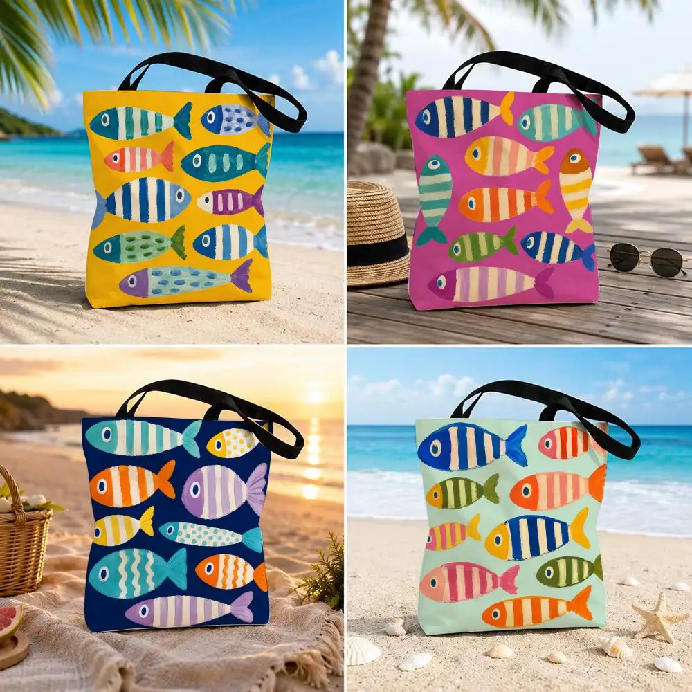 Sardine Graphic Storage Bags Canvas Double-Sided Print Durable Tote Bag Beach Travel Picnic Foldable Eco Handbag