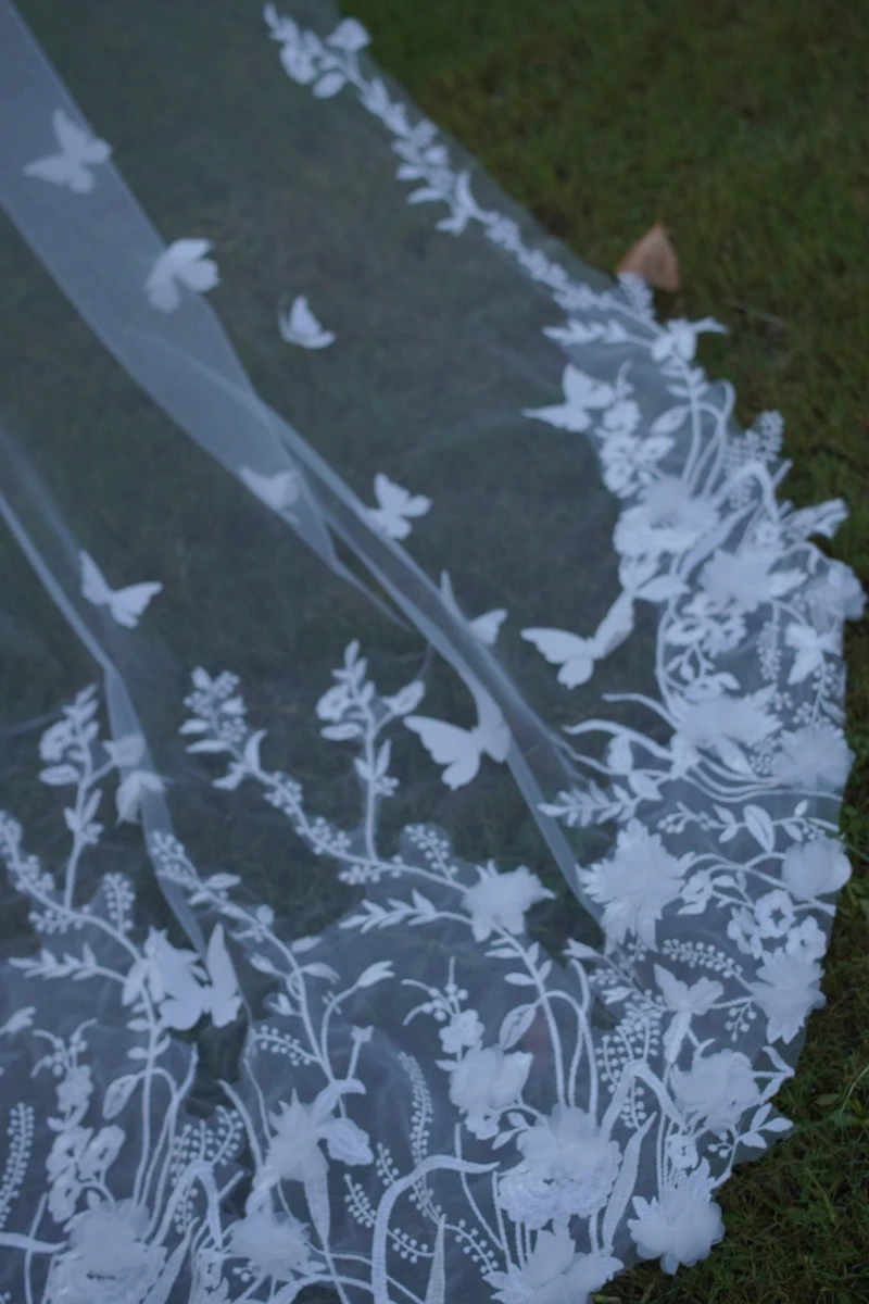 우아한 3D 레이스 웨딩 베일, 길이 3미터, 폭 1.5미터, 단층 화이트/아이보리 브라이덜 베일 (빗 포함) 웨딩 액세서리