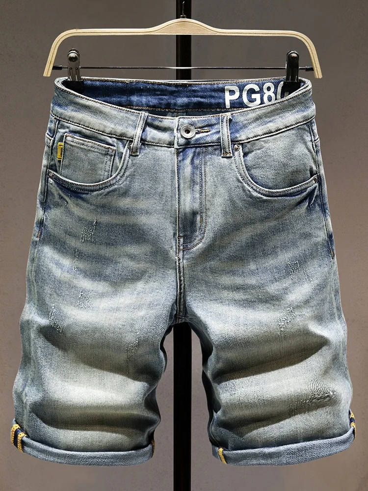 

Heavyweight Men's Denim Shorts Straight Leg Five-Quarter Length Washed Cotton Stretch Casual Fashionable plus Size Shorts