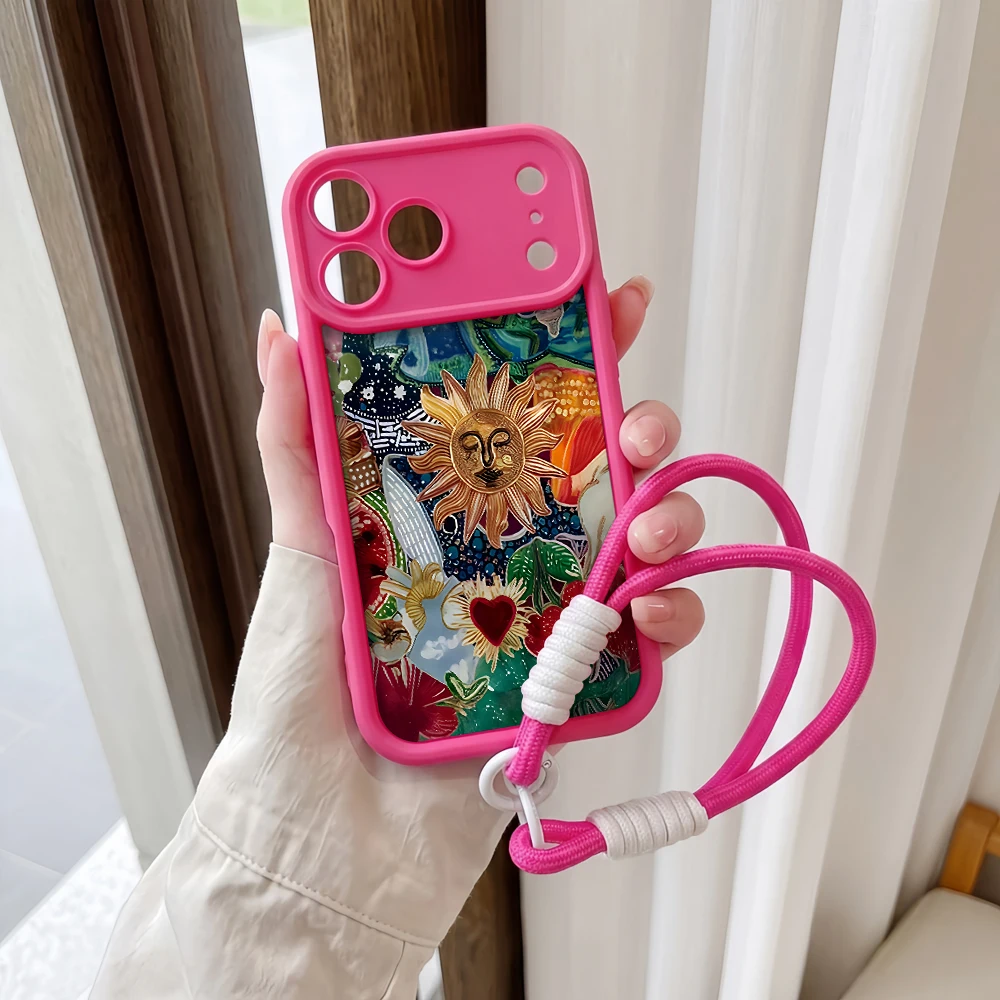 Handyhülle für iPhone 12 13 14 15 16 17 Pro Max 16 15 14 Pro Plus 17E Bohemian Tarot Sun Lanyard Stoßfeste Matte Silikonhülle – Detail 5