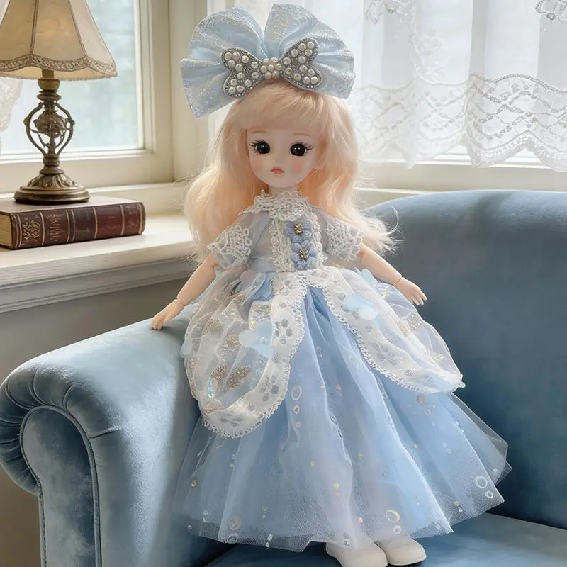 Peach Pink 3D Flower Luxury Princess Gown for 1/6 Bjd 30Cm Dolls Lace Sequin Doll Clothes with Headband