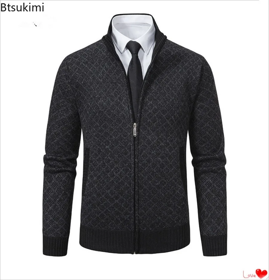 

Men's Autumn Winter Thick Casual Cardigan Sweater Solid Stand Up Collar Zipper Jacket Coat Autumn Fleece Warm Knitted Coat Male