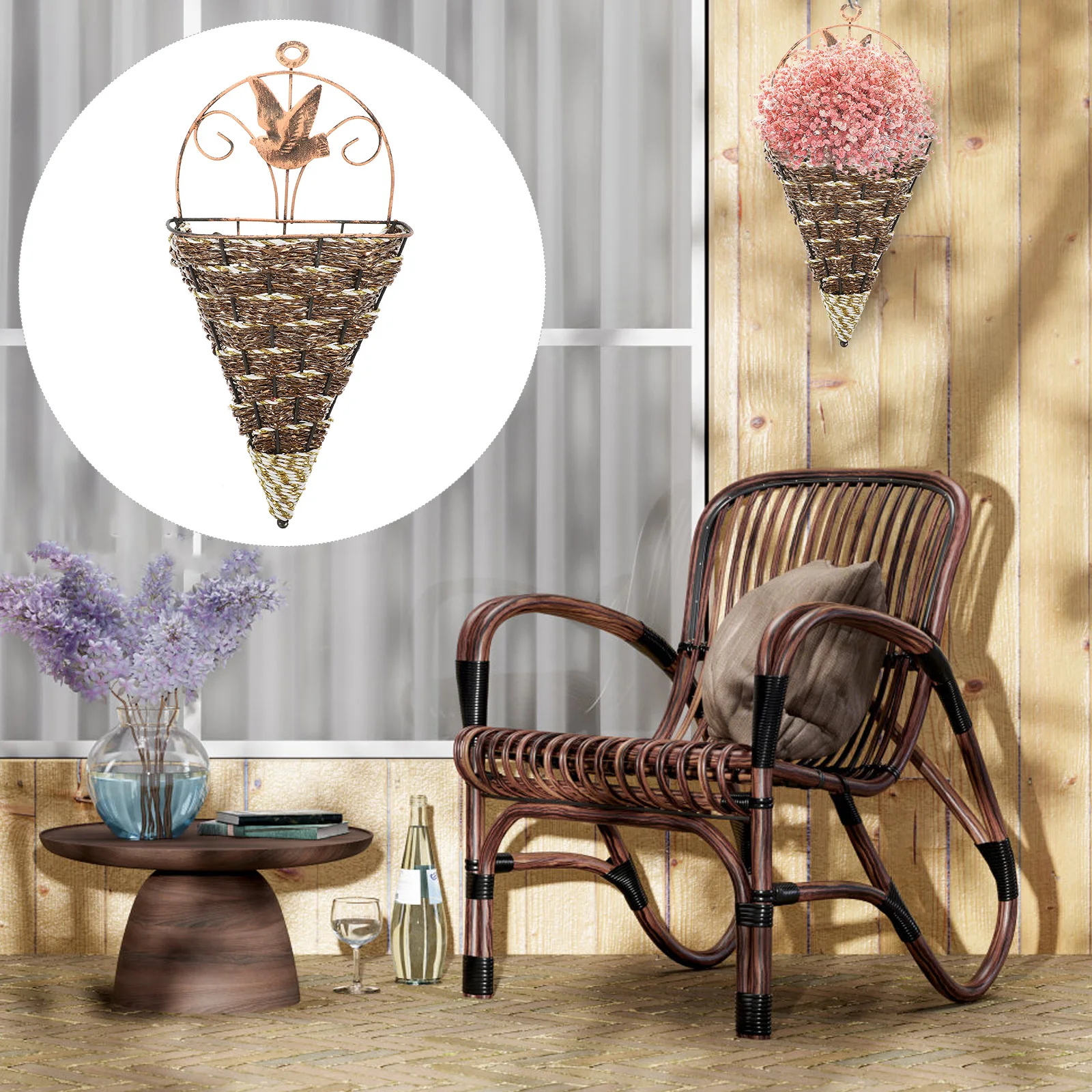 

Hanging Flower Decorative For Balcony Window Railings Stackable Design Drainage Hole Removable Inner Pot Sturdy Imitation