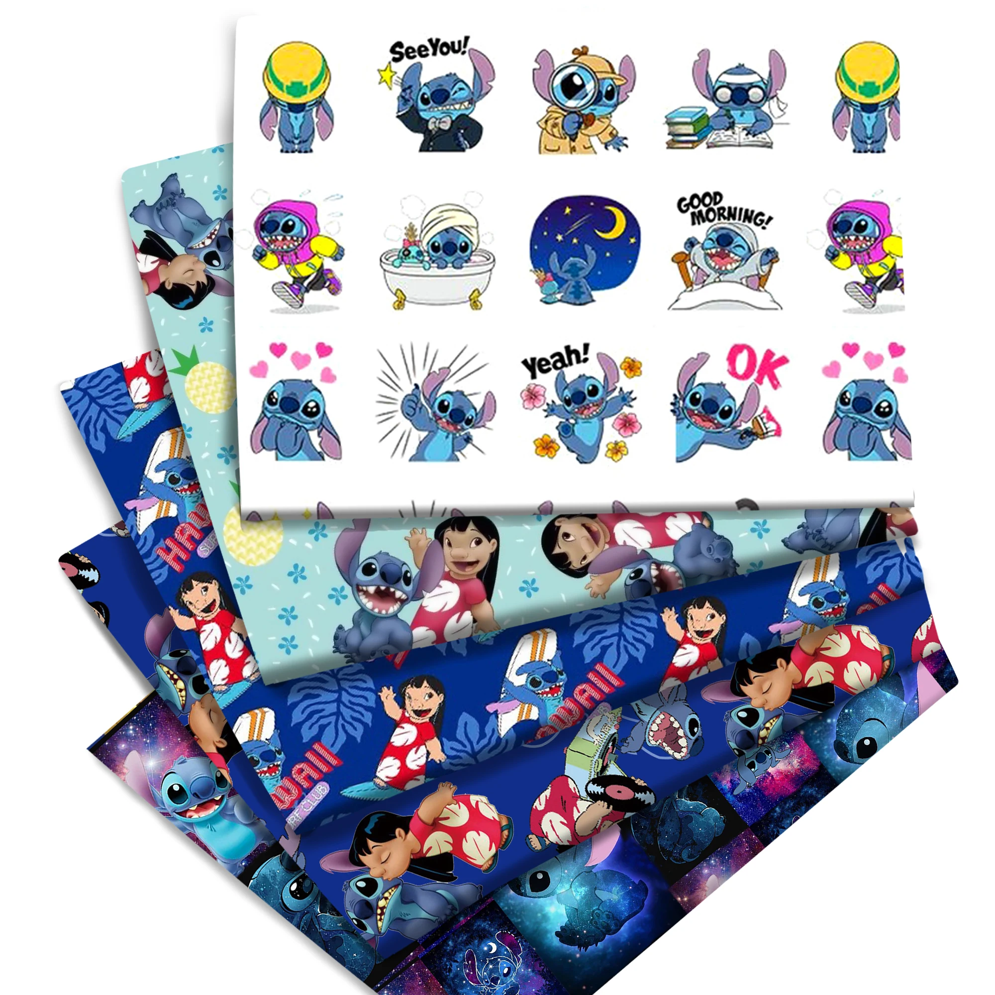 FREE SHIP 50*145cm By Half Yard Meter Cartoon Lilo And Stitch Print Polyester Cotton Fabric Patchwork Sewing Dress Cloth Making