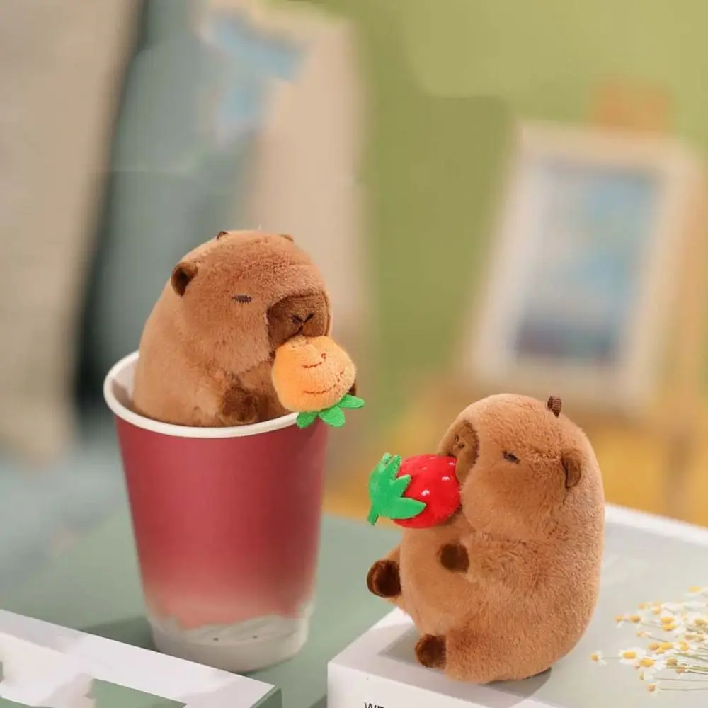 Fashion Pullable Capybara Plush Pendant Strawberry 11cm Capybara Toys Ornaments Key Decor Dolls Keychains Accessories