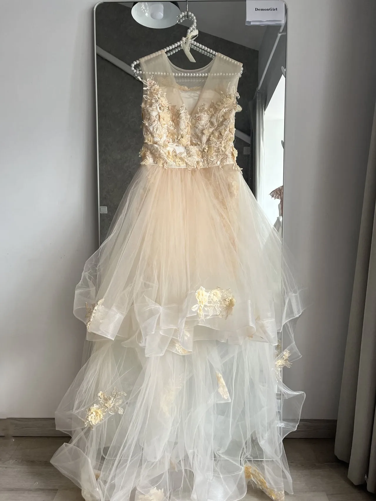 Robe bouffante en dentelle champagne pour filles, robes de soirée, robe d'anniversaire pour filles, robe de demoiselle d'honneur éducative pour enfants, mariage, poignées amovibles, train