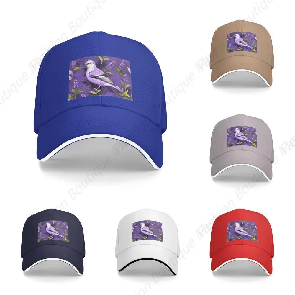 

Beautiful Bird In Purple Lavender Floral Flowers Print Sandwich Cap Vintage Trucker Hat Men Women Outdoor Sport Travel Sun Visor