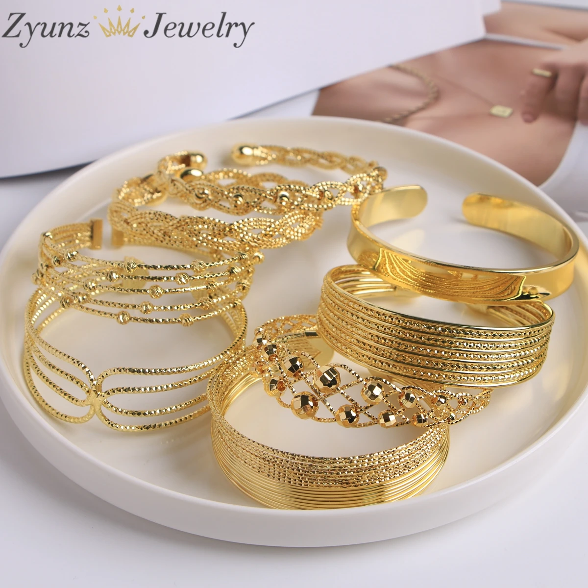 5PCS, Fashion Bangle Bracelet For Women Copper Opening Gold Plated Opening Bangle Aesthetic Jewelry pulseras mujer