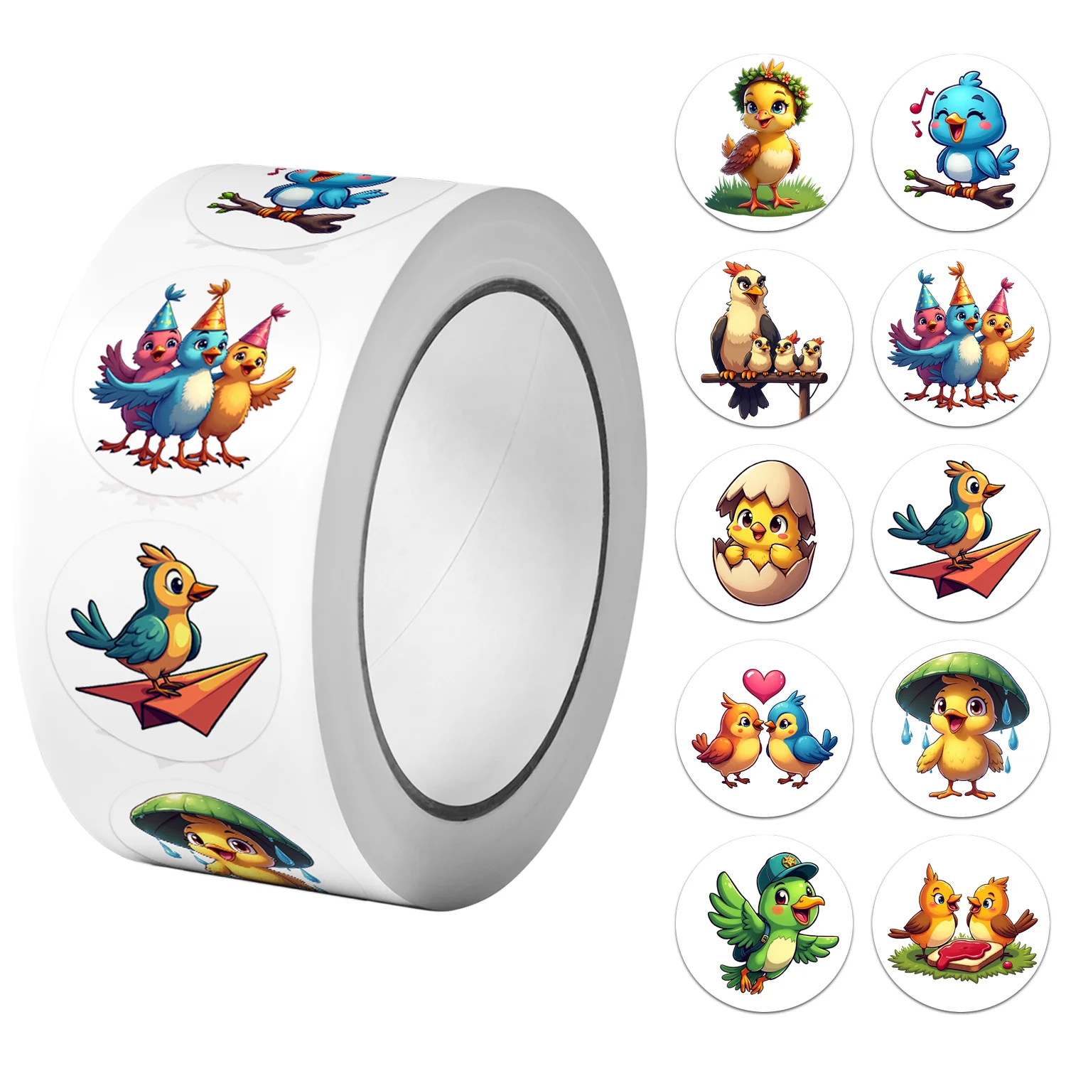 1Roll(500Pcs)Lovable Little Birds Pattern Stickers 2.5cm/1.0'' 10 Designs Decals Diy Adorn Gifts Home Decoration Sealing Labels