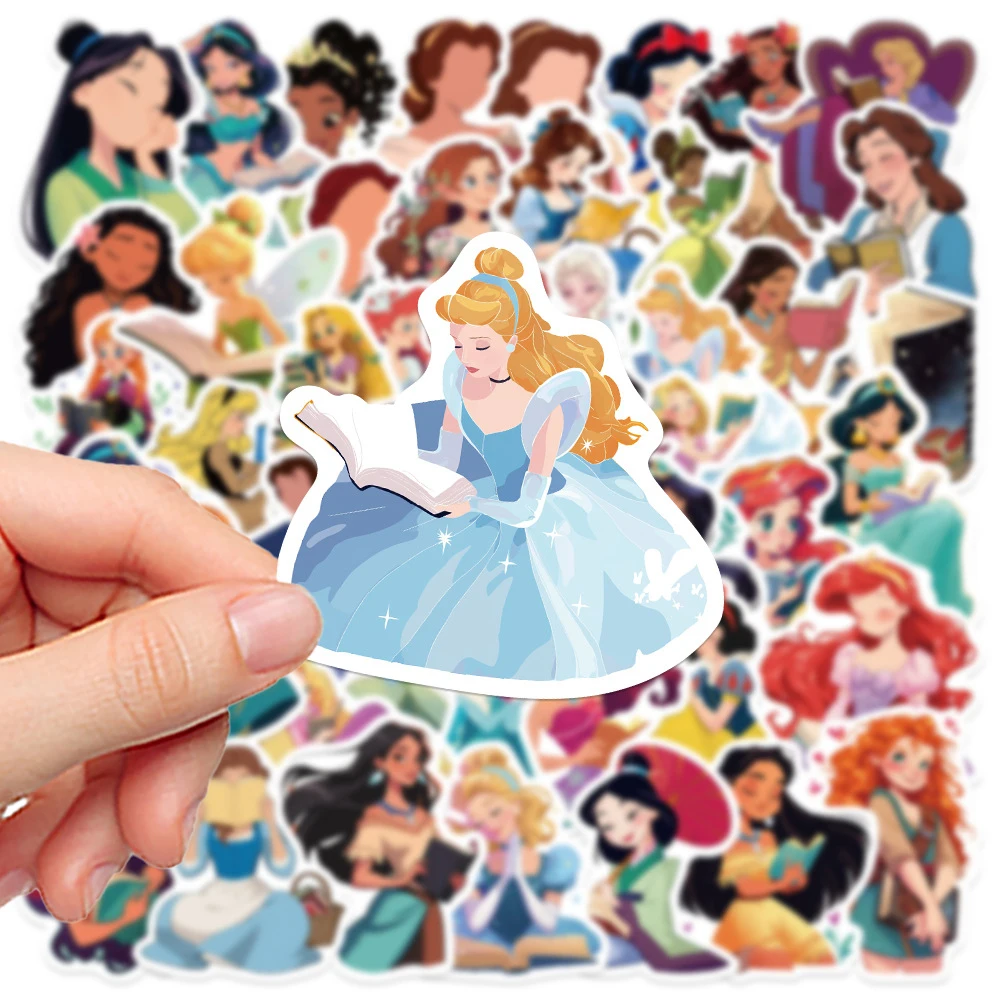 10/30/50 pçs disney princesa livros de leitura dos desenhos animados adesivos para crianças diy telefone portátil bagagem bonito graffiti decalques diversão para o presente