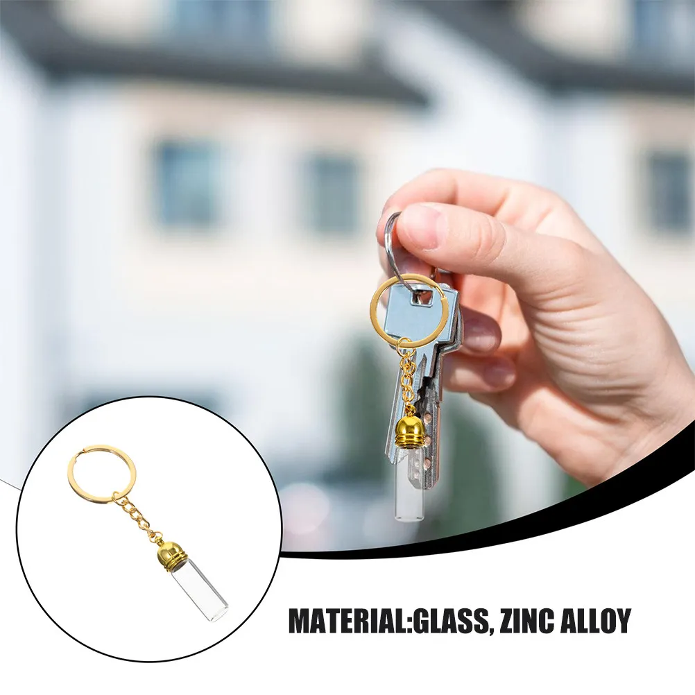 5Pcs Transparent Glass Bottle Keychains Small Empty Perfume Vials Tiny Hanging Jars Portable Storage Bottle Pendants