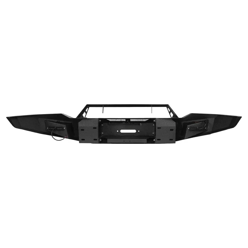 Universal Textured Black Front Bumper With Winch Plate D-Rings LED Lights Pickup Truck Parts