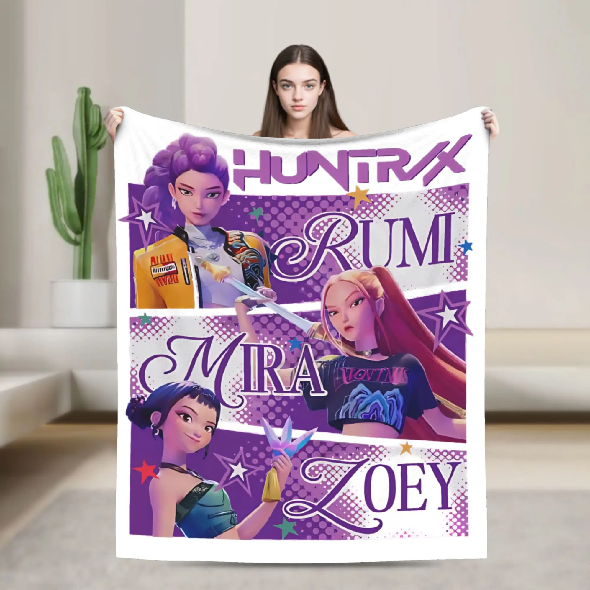 HUNTRIX KPOP شيطان الصيادين أنيمي البطانيات الفانيلا الديكور متعددة الوظائف سوبر الدافئة رمي البطانيات للسرير السفر المفارش