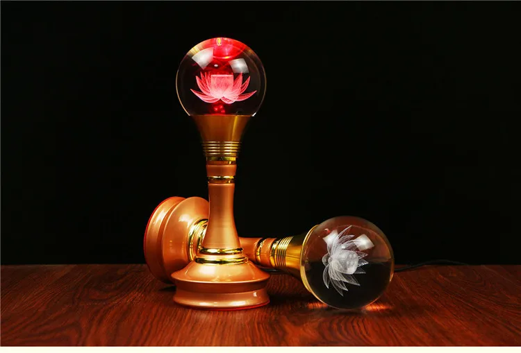 Wholesale TOP GOOD Buddhist articles- 35cm large HOME family Protection Talisman- 7 colors Lotus Crystal Buddhist temples lamps