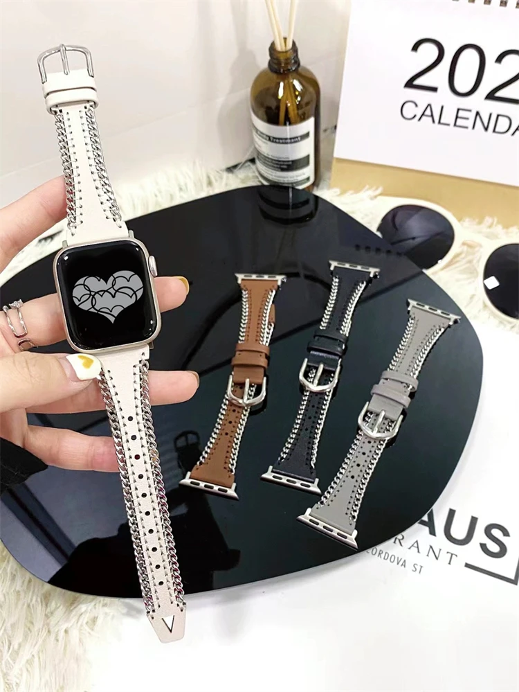 

Fashion Zipper Design Genuine Leather Strap For Apple Watch 8 band 40mm 41mm For iwatch 7 6 5 4 SE Replace Wrist Strap 44 45 49