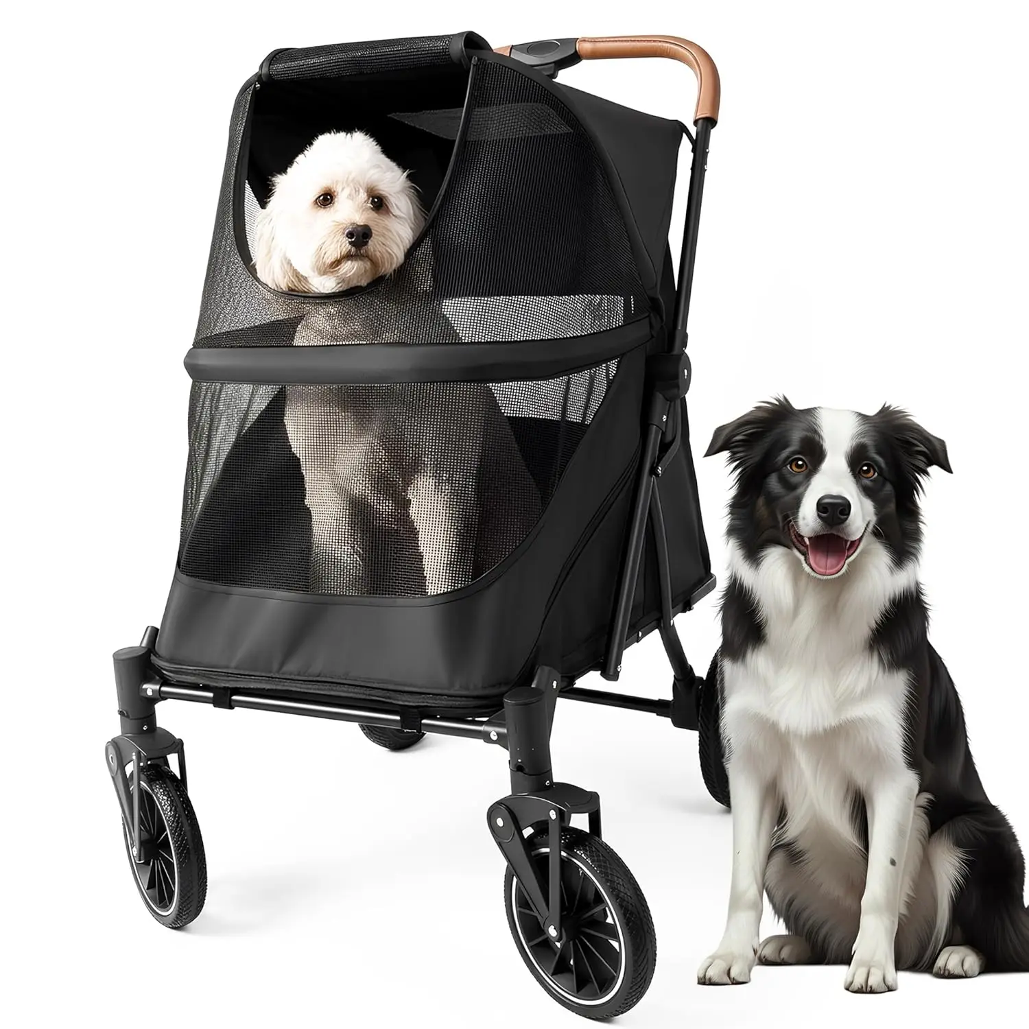 

Premium Large Dog Stroller for Pets up to 66lbs, Foldable Dog Stroller for Medium Dogs, All-Terrain pet Stroller with Carbon