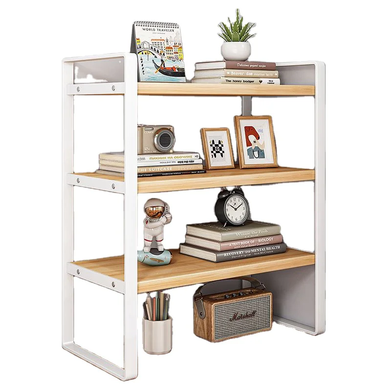 

54cm Height Standing Type Student Desk with Desktop Storage Three Layer Bookshelf Office Computer Desk Layered Cabinet Rack