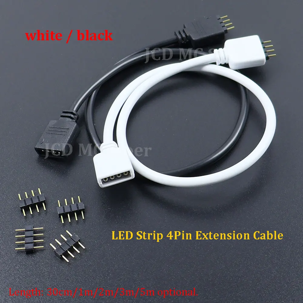 1PC 4Pin DC 12V LED Strip Extension Cable 1m 2m 3m 5m 30cm with Pin Adapter Connector For SMD 5050 3528 RGB LED Strip Light