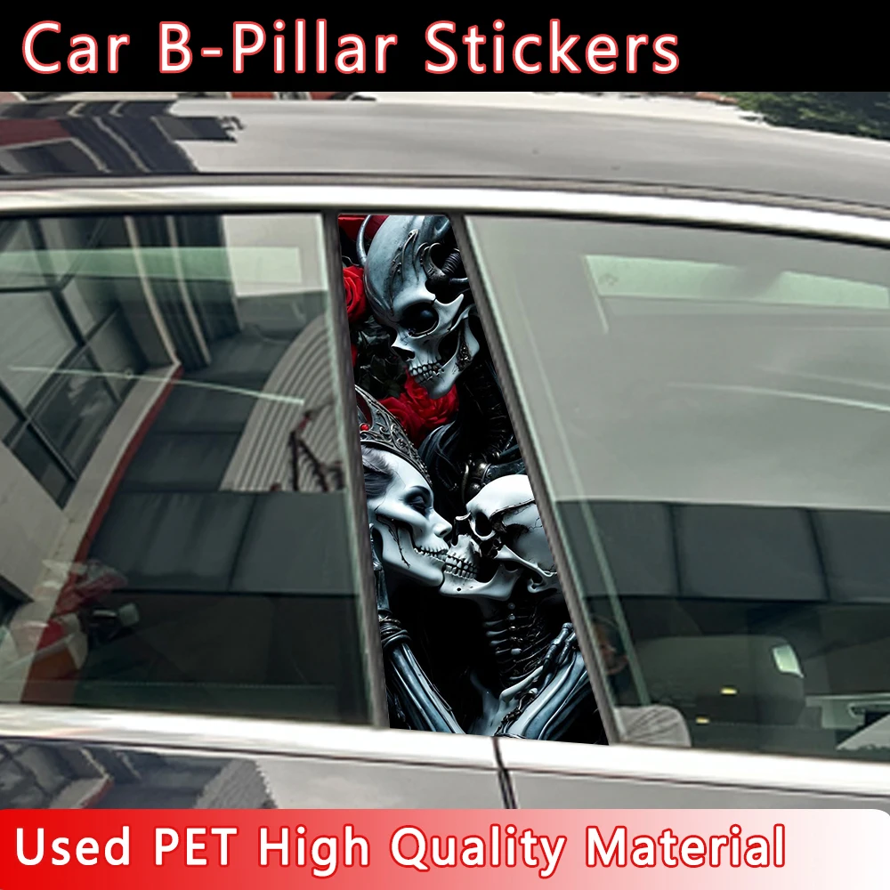 Gothic Skull Couple Car Stickers B-pillar Sunscreen DIY Auto Center Column Cover Scratches Cartoon Decoration Accessories