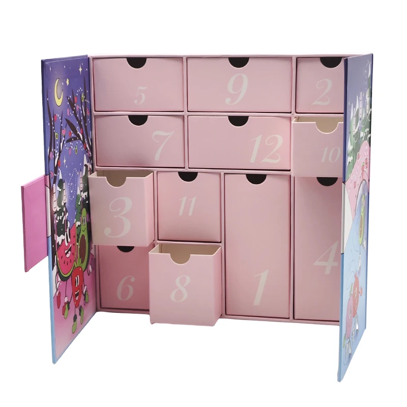 Customized queryWholesales Christmas Gifts Advent Calender 12 Drawers Paper Cosmetic Advent Calender Box Custom Cardboard Packag