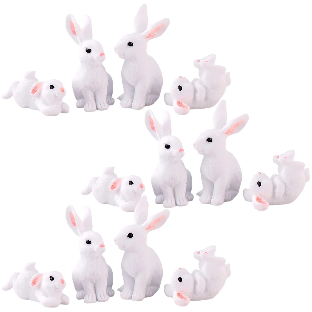 12 Pcs Outdoor Toys Lucky Rabbit Tiny Resin Decoration Miniature Bunny Ornament White Bonsai Parent-child