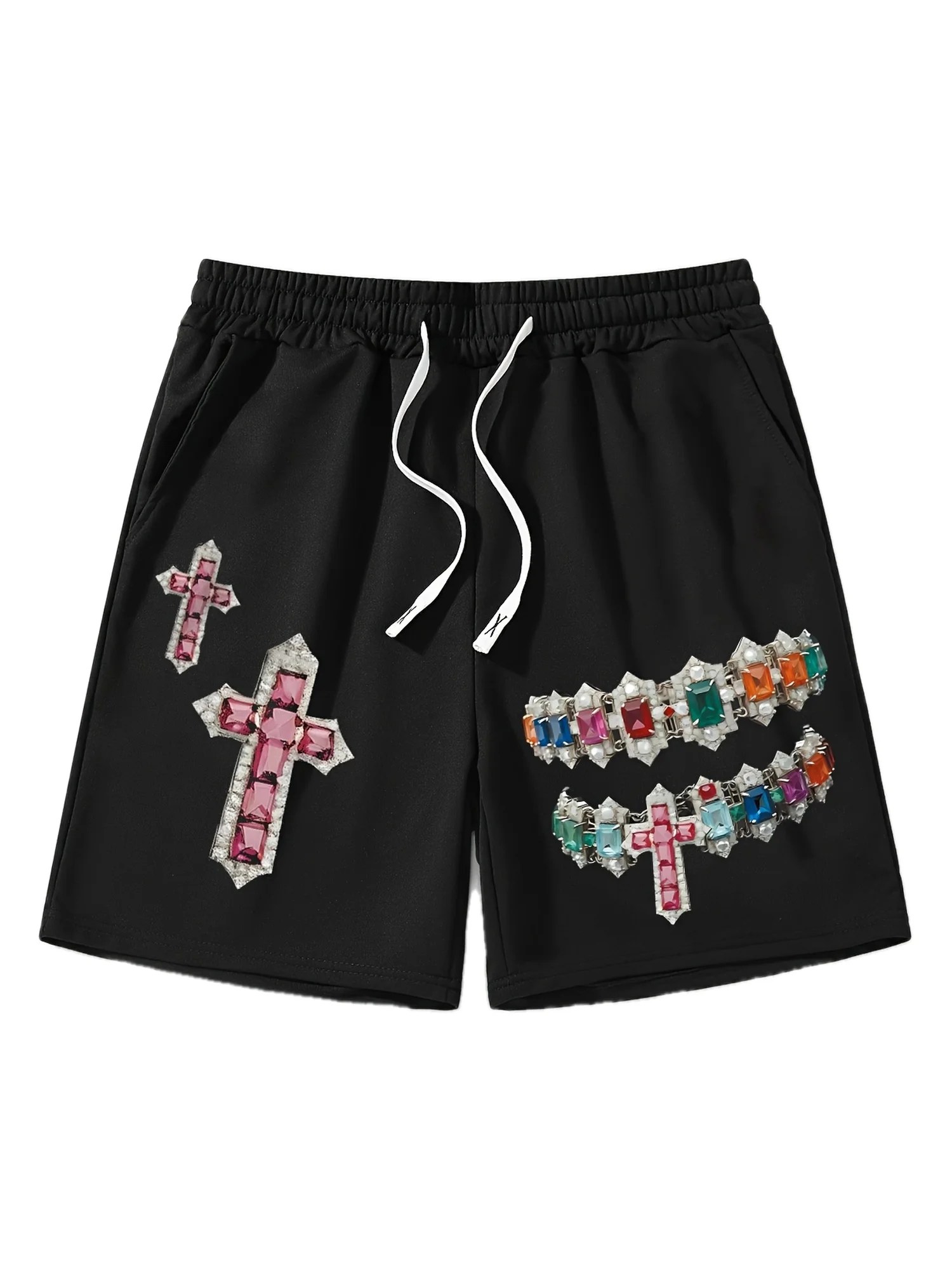 

Men's Breathable Casual Sports Shorts, Synthetic Gemstone Cross Print, Loose Fit Design Suitable for Daily Wear