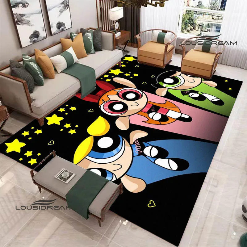 3D P-Powerpuff-Girls Cartoon carpet non-slip carpet bedroom decor door mat outdoor rug Yoga mat bedroom decoration birthday gift