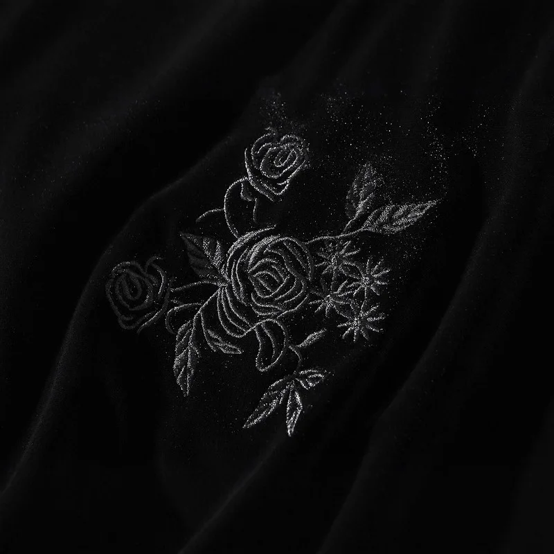 Retro design with black embroidery A-line skirt, women's high waisted ghost velvet Gothic fishtail skirt, mid length skirt