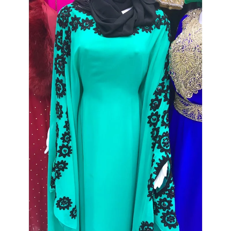 

Sea Green Dubai Morocco Kaftans Farasha Abaya Dresses Are Very Fancy Long Dresses with European and American Fashion Trends