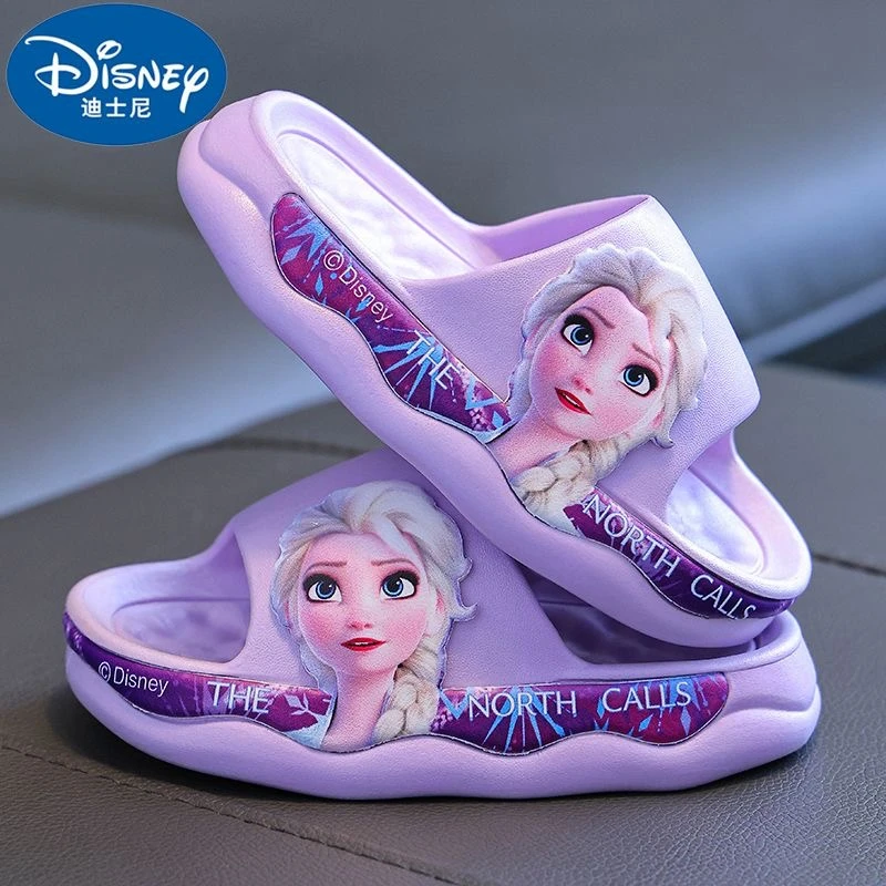 Girls Summer Slippers Baby Shoes Kids Disney Cartoon Frozen Elsa Print Soft Non Slip Home Beach Sandals Indoor Bath Shoes 24-36