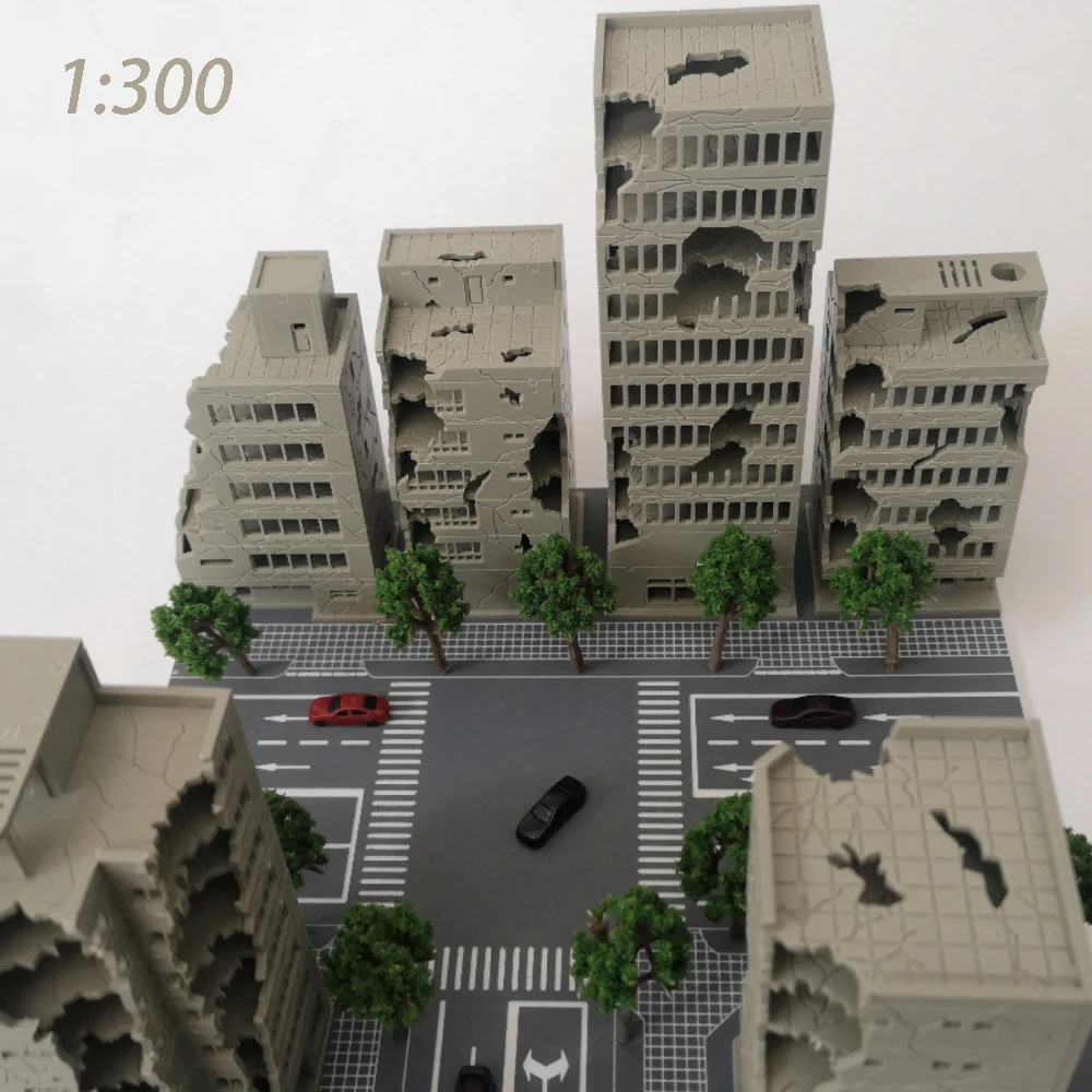 Miniature Scale 1/300 Building Model Battle Damaged High-rise House For Diy Military Landscape Layout Diorama Kit 1Pcs