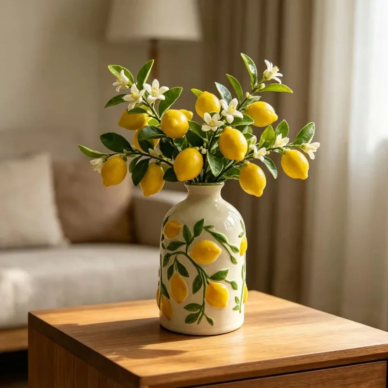Ceramic Lemon Flower Vase Decoration Hydroponic Flower Planter Flower Arrangement Art Aesthetic Decoration Home Decoration