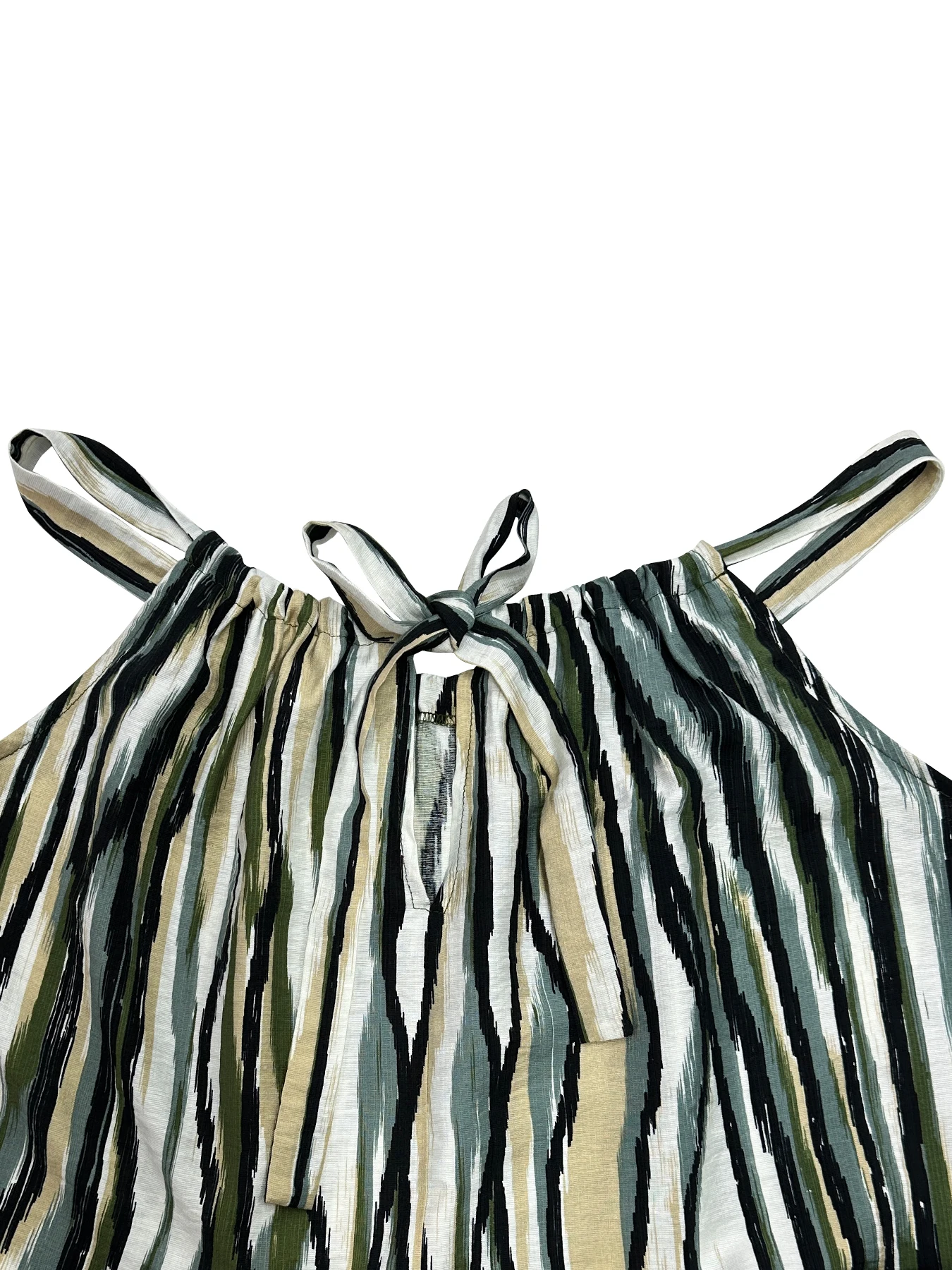 Boho Ikat Streifenmuster Ärmelloses Trägerkleid mit Ausschnitt Lässiges Strand-Maxikleid für Damen – Detail 5