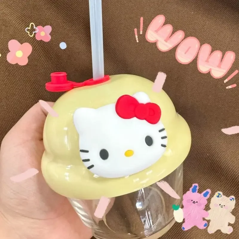 220Ml Kawaii Hello Kitty Mini Waterstro Schattige Cartoon Glazen Melkstro Beker Waterbeker Schattige Draagbare Ontbijtmelkbeker Speelgoed Cadeau