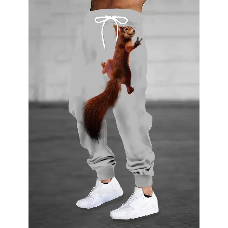 

Мужские повседневные брюки-белка с 3D-печатью на шнурке, теплые узкие спортивные спортивные брюки, модные уличные брюки