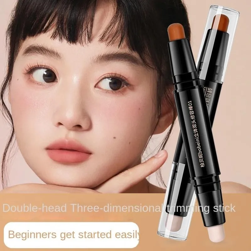Double-headed contour stick dual-use high-gloss matte nose shadow side face brightening shadow pen eye bags novice beginner