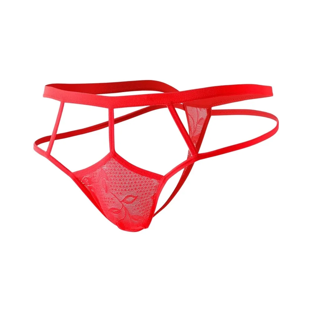 Men Mesh Lace Hollow G-string Brief Breathable Tback Sex Sheer Thong Underwear Pantie Jock Strap Erotic Bikini Bottom